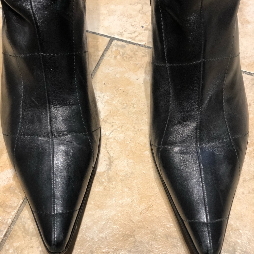 Flavio Zanasca Real Leather Black Quilted Boots w/kitty style heel - vintage Y2K